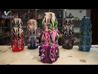 Завершение коллекции резных свечей с цветным основанием. Резная свеча.