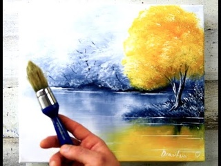 Yellow Tree |  | Black and White Landscape | Easy Painting for Beginners | Abstract | DRANITSIN