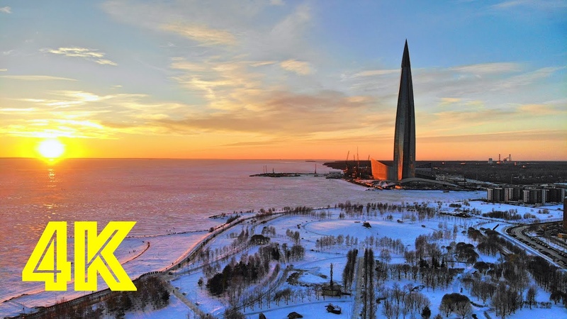 Зимний Санкт Петербург аэросъёмка 4 K, Birds Eye View of Winter St Petersburg 4