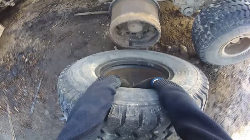 Перебортировка не снятого колеса КФ 97 на прицепе. От