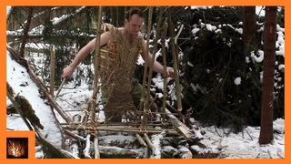 BUSHCRAFT TRIP - Winter Camping, Shelter Building, Clay Fireplace, Underground Heating System