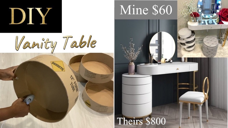HOLLYWOOD DIY VANITY TABLE, AMAZING CARDBOARD TRANSFORMATION SMALL SPACE