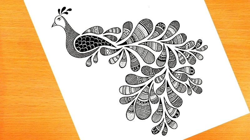 How to draw Mandala for Beginners, Peacock mandala art, peacock drawing step by step, doodle